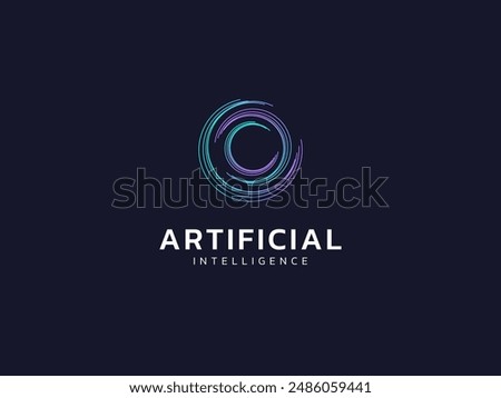 Artificial intelligence with Abstract lines circle technology Analysis logo vector design concept. AI technology logotype symbol for advance technology, tech company, ui, online network, automation.