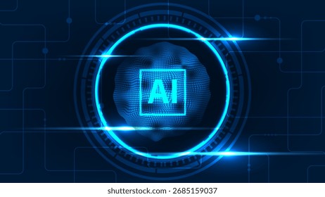 Artificial intelligence abstract technology innovation conncept system line circuit board cyber cloud network vision. Technology blue light background