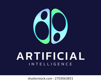 Inteligencia artificial con vista superior Abstractas curva Tecnología cerebral Análisis logo concepto de diseño de Vector. Símbolo de logotipo de tecnología de IA para tecnología avanzada, interfaz de usuario, automatización, Sitio web, big data.