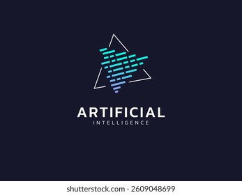 Artificial intelligence with abstract Triangles Movement Lines Technology Analysis logo vector design concept. AI technology logotype symbol for advance technology, tech company, identity, ui, web. 