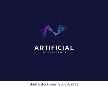Artificial intelligence with Abstract Wavy Lines twisted infinity technology Analysis logo vector design concept. AI technology logotype symbol for advance technology, tech company, ui, network, web.
