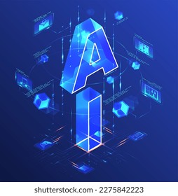 Artificial Intelligence acronym vector banner. Abbreviation AI 3d illustration. Concept of creation of music, chat dialogue, keyword and video for business and personal use by automated neural system