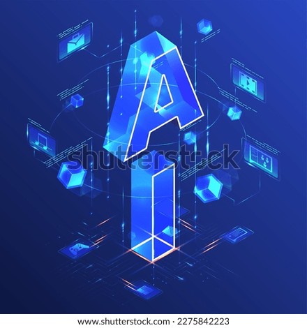 Artificial Intelligence acronym vector banner. Abbreviation AI 3d illustration. Concept of creation of music, chat dialogue, keyword and video for business and personal use by automated neural system