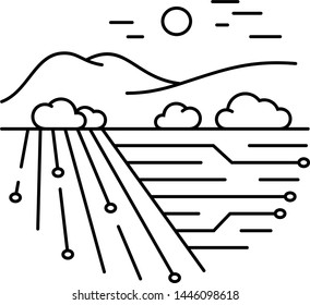 Artificial intelligence in agriculture.  Vector flat outline icon illustration isolated on white background.