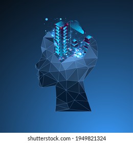 Inteligencia artificial (IA) y concepto de big data. La mente cibernética de la máquina.  Fondo del vector de tecnología.