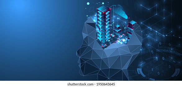 Artificial intelligence (AI) and big data concept. Machine cyber mind.  Technology vector background.