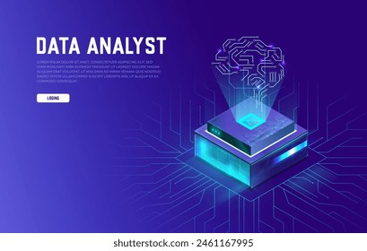 Inteligencia artificial, Big Data de IA, Cloud Computing, Machine Learning y Minería de la Información, Landing Page isométrico, Vector