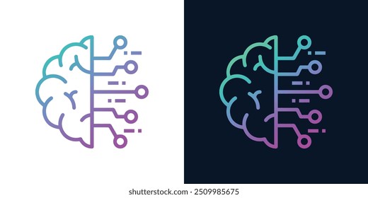 Inteligência artificial AI Brain Icon Logo ícone vetorial para design gráfico, logotipo, site, aplicativo móvel, UI. Circuito do processador Símbolo da tecnologia de ícone de linha de Ai