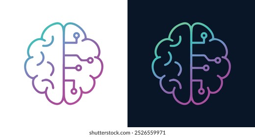 Inteligência artificial AI Brain Icon Logo ícone vetorial para design gráfico, logotipo, site, aplicativo móvel, UI. Circuito do processador Símbolo da tecnologia de ícone de linha de Ai