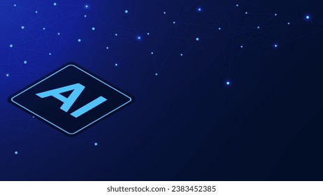 Artificial intelligence AI chip hardware with connecting dots and lines on dark blue background. Machine learning chip concept design. Vector illustration.