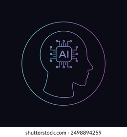 Inteligencia artificial AI Chip en la cabeza humana. Icono de la inteligencia artificial con aprendizaje automático, habilidades digitales, IA generativo, tecnología de IA, algoritmo, inteligencia virtual y futuro