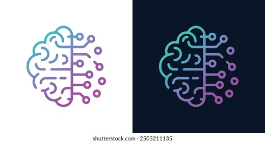 Künstliche Intelligenz KI Chip im menschlichen Gehirn. Ikone der künstlichen Intelligenz mit maschinellem Lernen, digitalen Fähigkeiten, generativer KI, KI-Technologie, Algorithmus, virtueller Intelligenz und Zukunft