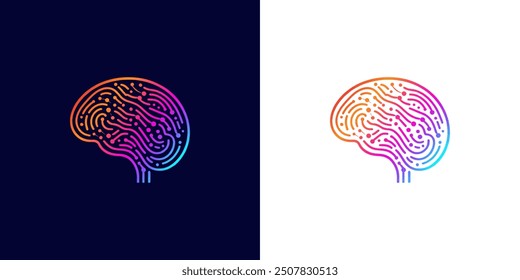 Artificial Intelligence AI Chip in Human Brain Creative vector illustration. Big data, technology, AI, data transfer, data flow, generative ai, large language model, ai brain background