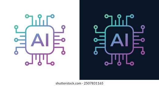 Artificial Intelligence AI Chip in Human Head. Artificial Intelligence icon with Machine learning, digital skills, generative AI, AI technology, algorithm, virtual intelligence and future