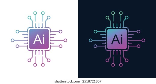 Inteligência Artificial AI Chip no cérebro humano Ilustração vetorial criativa. Big data, tecnologia, IA, transferência de dados, fluxo de dados, ai generativo, modelo de linguagem grande, fundo cerebral de ai