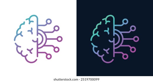 Inteligência Artificial AI Chip no cérebro humano Ilustração vetorial criativa. Big data, tecnologia, IA, transferência de dados, fluxo de dados, ai generativo, modelo de linguagem grande, fundo cerebral de ai