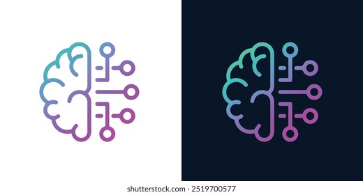 Inteligencia Artificial AI Chip en Cerebro Humano Ilustración vectorial Creativa. Big data, tecnología, IA, transferencia de datos, flujo de datos, IA generativa, modelo de lenguaje Grande, fondo de cerebro de IA