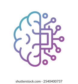 Artificial Intelligence AI Chip in Human Brain. Artificial Intelligence icon with Machine learning, digital skills, generative AI, AI technology, algorithm, virtual intelligence and future