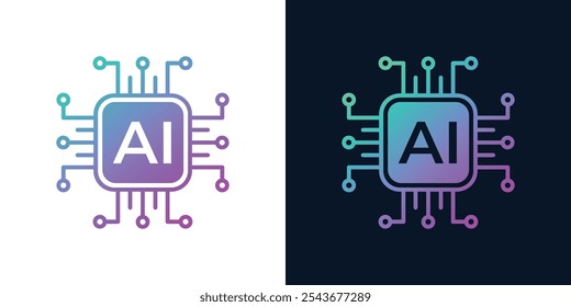 Chip de inteligencia artificial en el cerebro humano. Icono de la inteligencia artificial con aprendizaje automático, habilidades digitales, IA generativo, tecnología de IA, algoritmo, inteligencia virtual y futuro