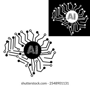 Inteligencia Artificial AI Chip en Cerebro Humano Ilustración vectorial Creativa. tecnología, IA, transferencia de datos, IA generativa, modelo de lenguaje Grande, fondo de cerebro ai