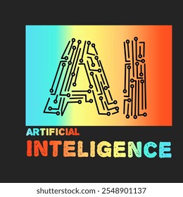 Artificial Intelligence AI Chip in Human Brain Creative vector illustration. technology, AI, data transfer, generative ai, large language model, ai brain background