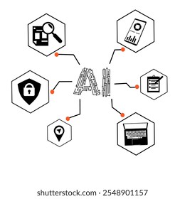 Artificial Intelligence AI Chip in Human Brain Creative vector illustration. technology, AI, data transfer, generative ai, large language model, ai brain background