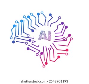 Inteligência Artificial AI Chip no cérebro humano Ilustração vetorial criativa. tecnologia, IA, transferência de dados, ai generativo, modelo de linguagem grande, fundo do cérebro de ai