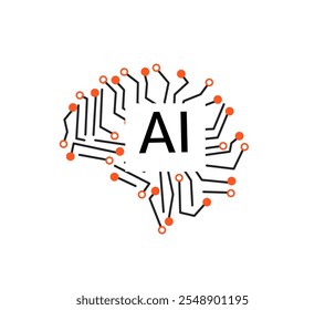 Artificial Intelligence AI Chip in Human Brain Creative vector illustration. technology, AI, data transfer, generative ai, large language model, ai brain background