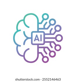 Artificial Intelligence AI Chip in Human Brain. Artificial Intelligence icon with Machine learning, digital skills, generative AI, AI technology, algorithm, virtual intelligence and future