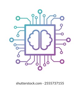 Artificial Intelligence AI Chip in Human Brain. Artificial Intelligence icon with Machine learning, digital skills, generative AI, AI technology, algorithm, virtual intelligence and future