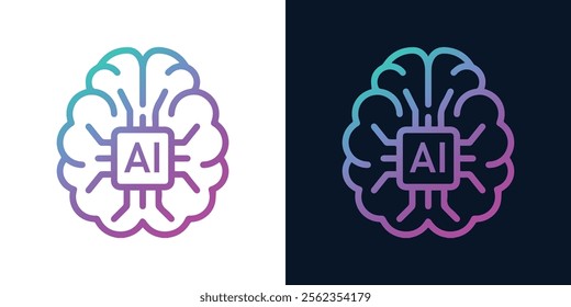 Artificial Intelligence AI Chip in Human Brain. Artificial Intelligence icon with Machine learning, digital skills, generative AI, AI technology, algorithm, virtual intelligence and future