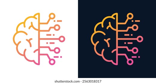 Artificial Intelligence AI Chip in Human Brain. Artificial Intelligence icon with Machine learning, digital skills, generative AI, AI technology, algorithm, virtual intelligence and future