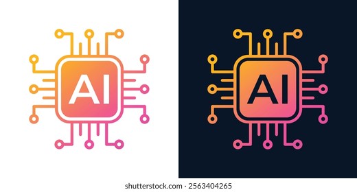 Artificial Intelligence AI Chip in Human Brain. Artificial Intelligence icon with Machine learning, digital skills, generative AI, AI technology, algorithm, virtual intelligence and future