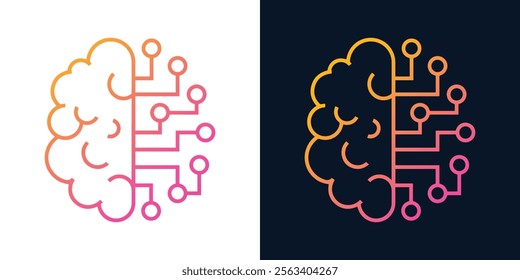 Artificial Intelligence AI Chip in Human Brain. Artificial Intelligence icon with Machine learning, digital skills, generative AI, AI technology, algorithm, virtual intelligence and future