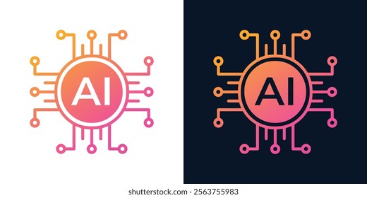 Artificial Intelligence AI Chip in Human Brain. AI Technology Artificial Intelligence Icon with Machine Learning, Digital Skills, Generative AI, AI Technology and Algorithms