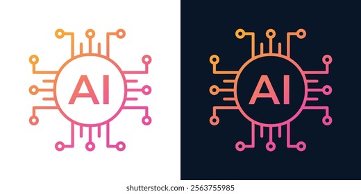 Artificial Intelligence AI Chip in Human Brain. AI Technology Artificial Intelligence Icon with Machine Learning, Digital Skills, Generative AI, AI Technology and Algorithms