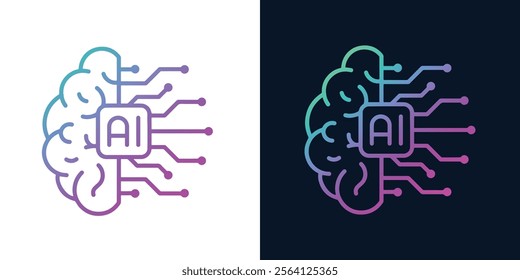 Artificial Intelligence AI Chip in Human Brain. AI Technology Artificial Intelligence Icon with Machine Learning, Digital Skills, Generative AI, AI Technology and Algorithms