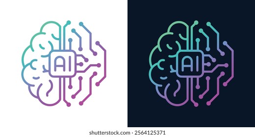 Artificial Intelligence AI Chip in Human Brain. AI Technology Artificial Intelligence Icon with Machine Learning, Digital Skills, Generative AI, AI Technology and Algorithms