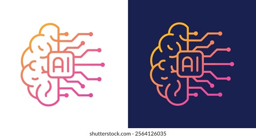 Artificial Intelligence AI Chip in Human Brain. AI Technology Artificial Intelligence Icon with Machine Learning, Digital Skills, Generative AI, AI Technology and Algorithms