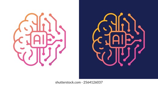 Artificial Intelligence AI Chip in Human Brain. AI Technology Artificial Intelligence Icon with Machine Learning, Digital Skills, Generative AI, AI Technology and Algorithms