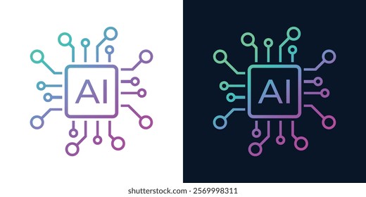 Artificial Intelligence AI Chip in Human Head. Artificial Intelligence icon with Machine learning, digital skills, generative AI, AI technology, algorithm, virtual intelligence and future