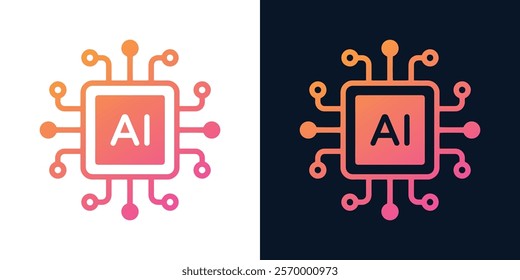 Artificial Intelligence AI Chip in Human Head. Artificial Intelligence icon with Machine learning, digital skills, generative AI, AI technology, algorithm, virtual intelligence and future