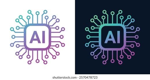 Artificial Intelligence AI Chip in Human Head. Artificial Intelligence icon with Machine learning, digital skills, generative AI, AI technology, algorithm, virtual intelligence and future