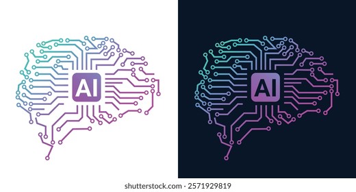 Artificial Intelligence AI Chip in Human Head. Artificial Intelligence icon with Machine learning, digital skills, generative AI, AI technology, algorithm, virtual intelligence and future