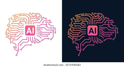 Artificial Intelligence AI Chip in Human Head. Artificial Intelligence icon with Machine learning, digital skills, generative AI, AI technology, algorithm, virtual intelligence and future