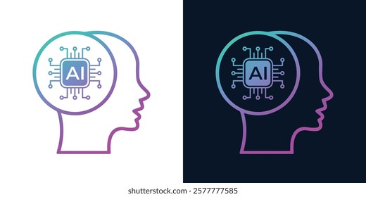 Artificial Intelligence AI Chip in Human Head. Artificial Intelligence icon with Machine learning, digital skills, generative AI, AI technology, algorithm, virtual intelligence and future