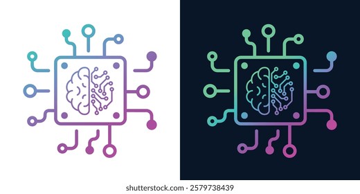 Artificial Intelligence AI Chip in Human Head. Artificial Intelligence icon with Machine learning, digital skills, generative AI, AI technology, algorithm, virtual intelligence and future