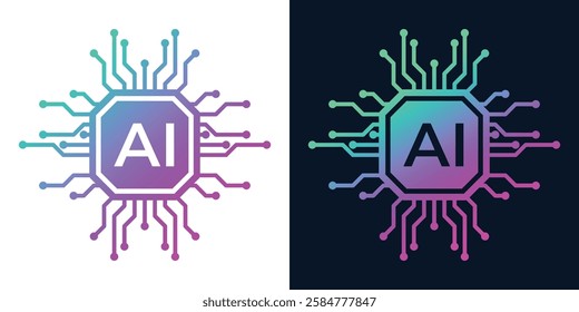 Artificial Intelligence AI Chip in Human Head. Artificial Intelligence icon with Machine learning, digital skills, generative AI, AI technology, algorithm, virtual intelligence and future