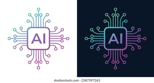 Artificial Intelligence AI Chip in Human Head. Artificial Intelligence icon with Machine learning, digital skills, generative AI, AI technology, algorithm, virtual intelligence and future