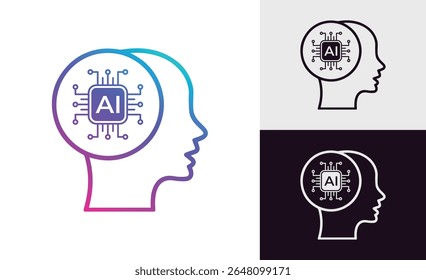 Artificial Intelligence AI Chip in Human Head. Artificial Intelligence icon with Machine learning, Digital Skills, Generative AI, AI Technology, Algorithm, Virtual Intelligence and Future Technology